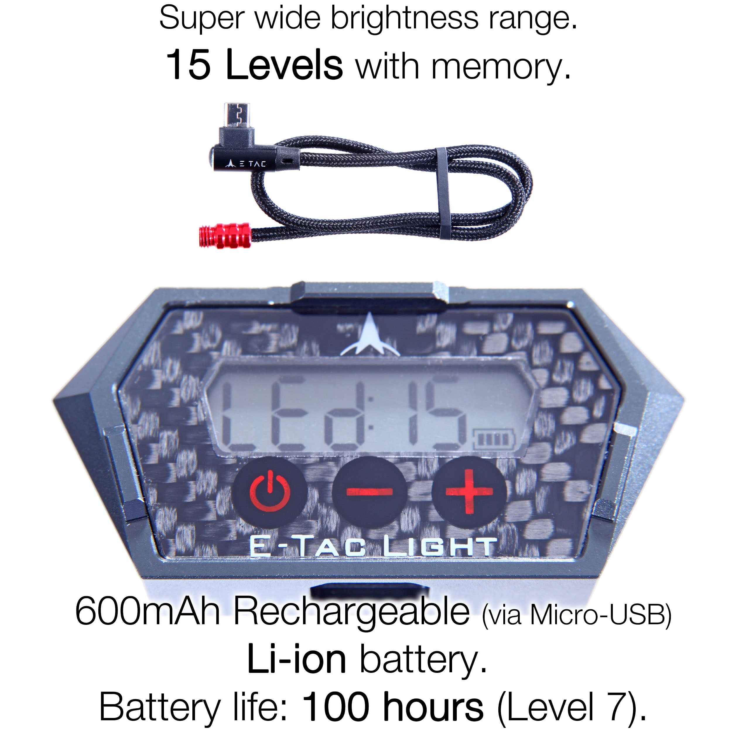 E-Tac Light 1/4-28 Compound Bow Sight Light 15 Levels Motion-Sensor Auto On/Off Rechargeable