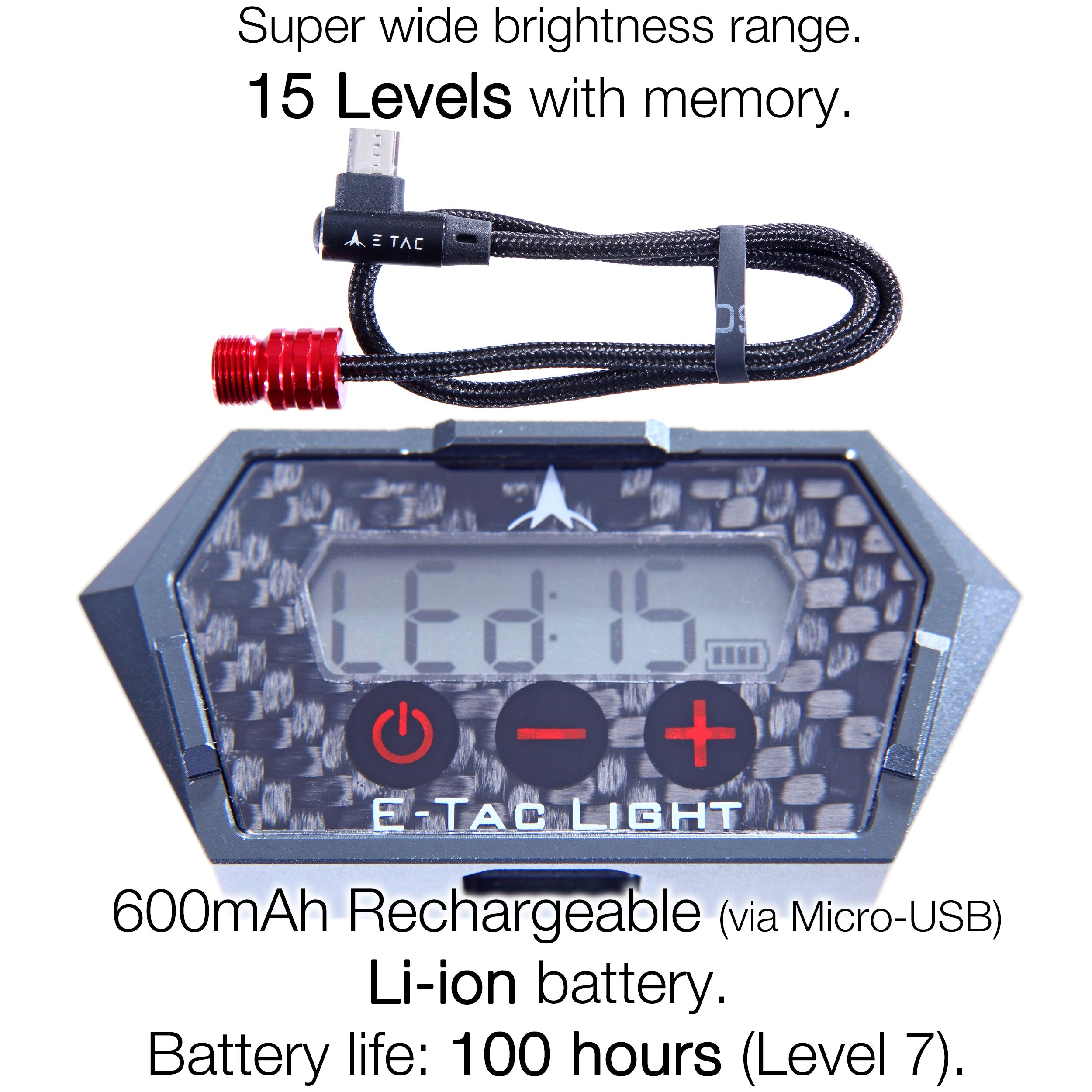 E-Tac Light 3/8-32 Compound Bow Sight Light 15 Levels Motion-Sensor Auto On/Off Rechargeable